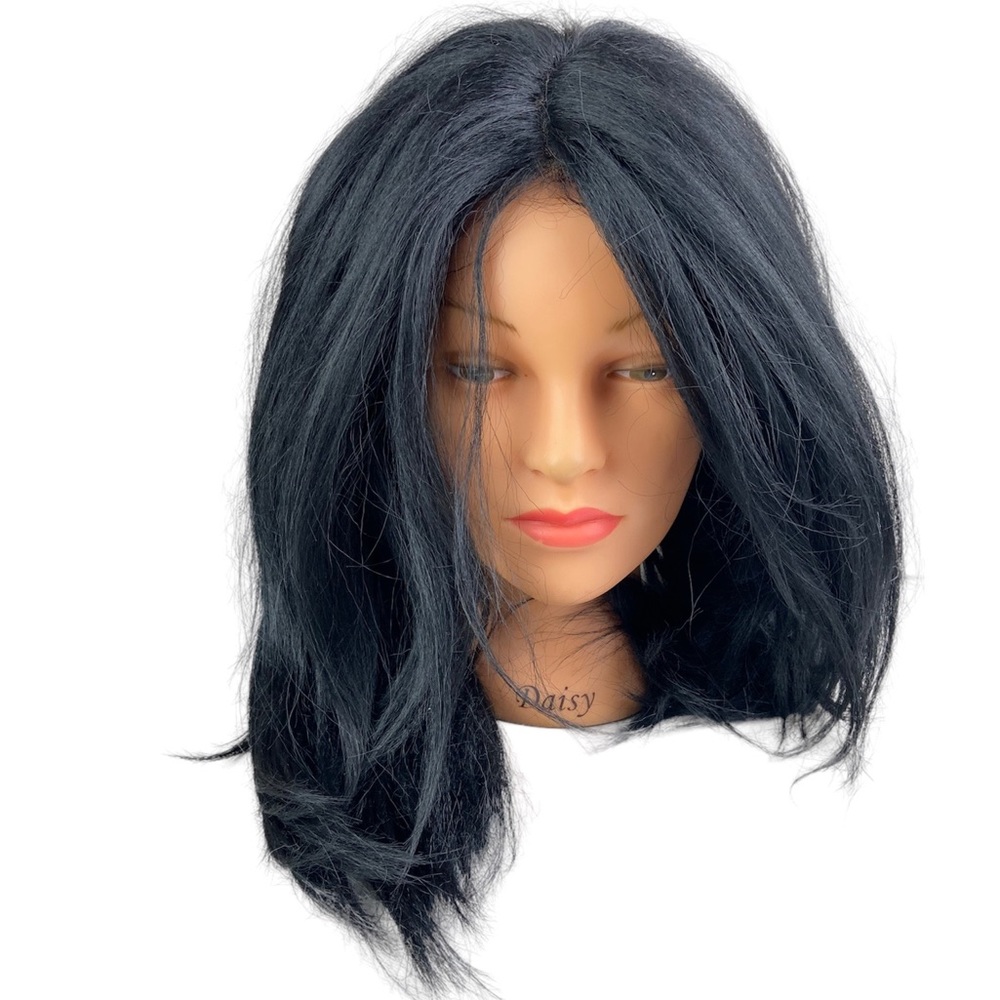 Black medium length it's a wig synthetic lace front wig